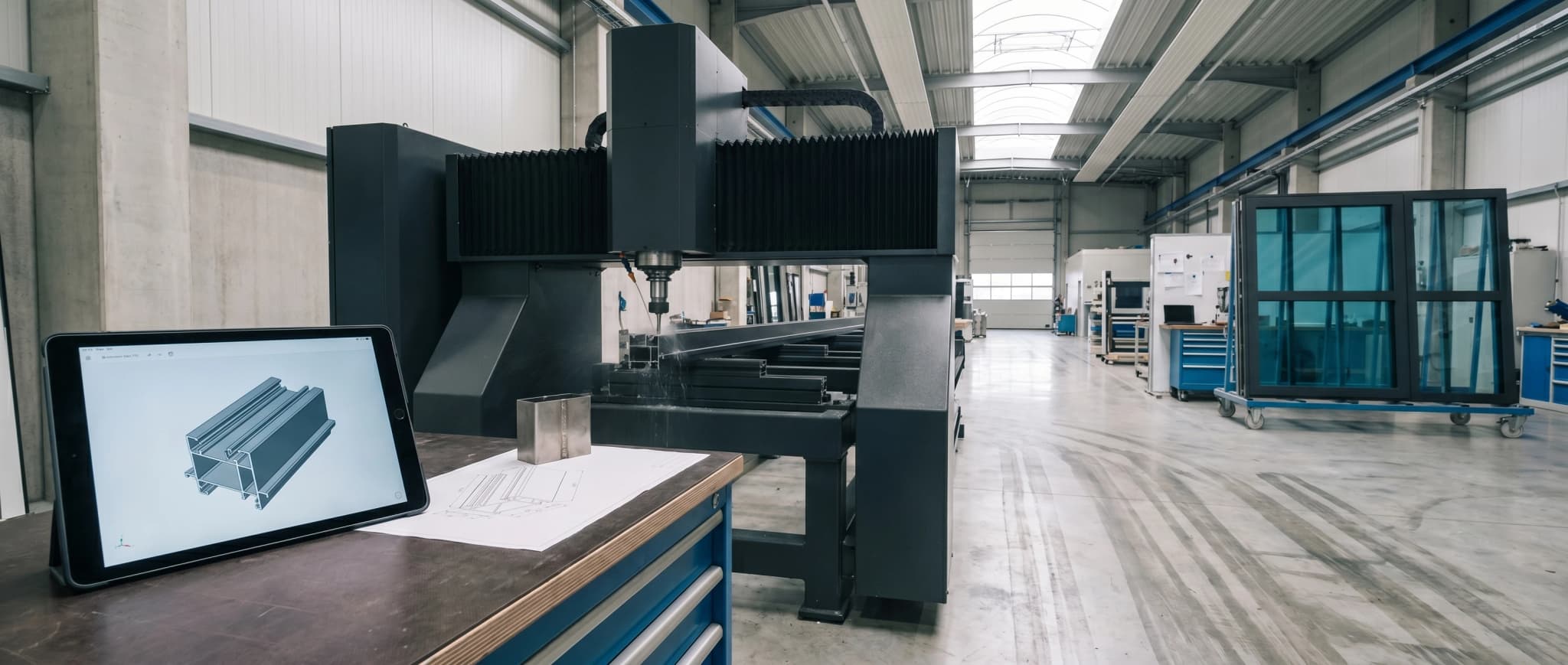 File-to-factory workflow, three fabrication stations in perspective