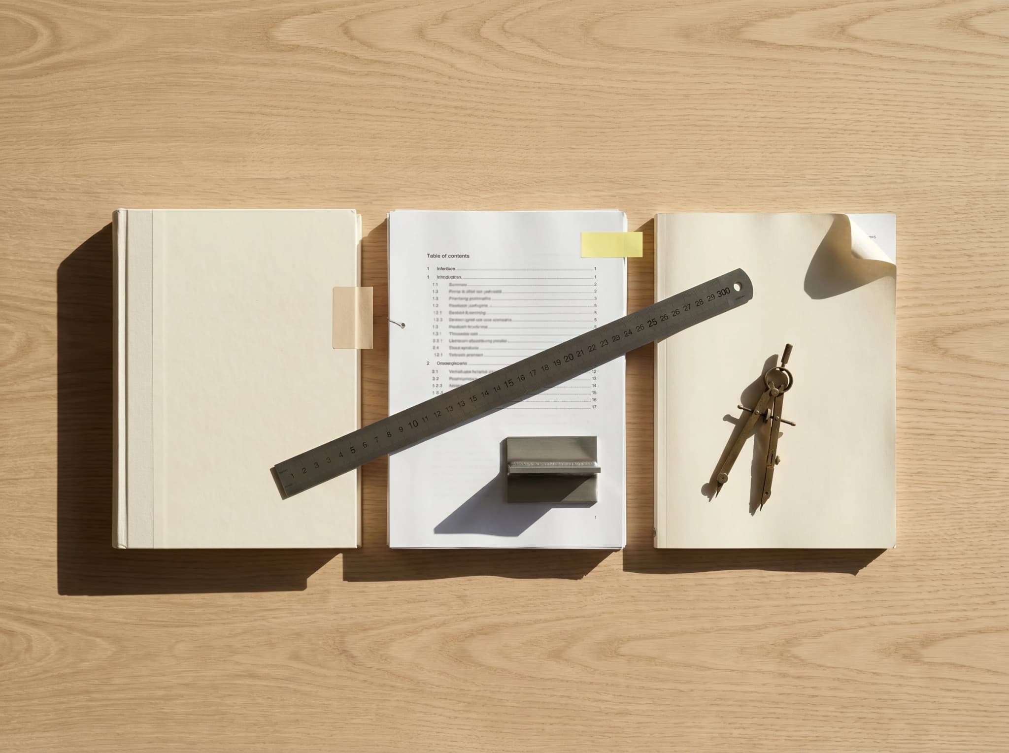 Normative triptych, three international standards with stainless rule and welded section
