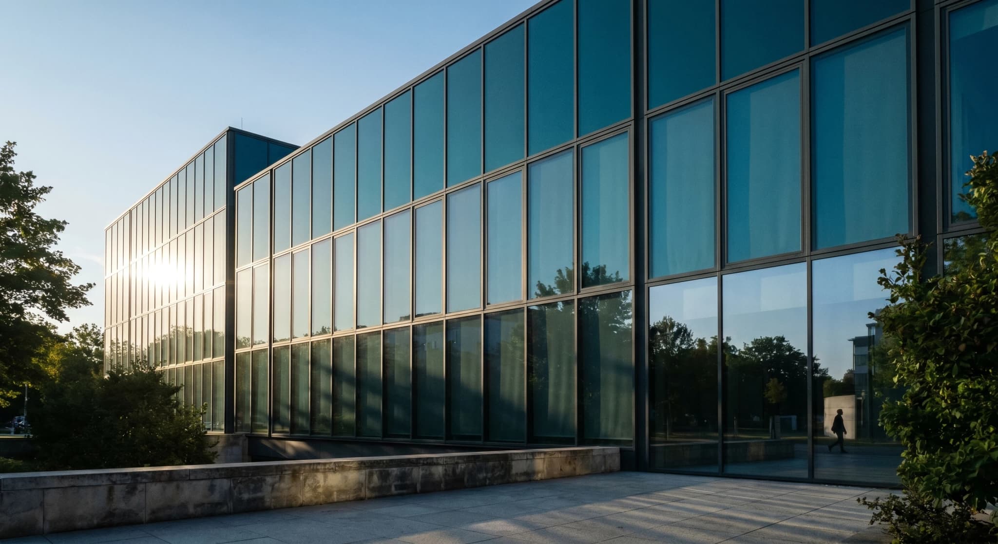 Electrochromic facade in action, tint gradient on contemporary tower