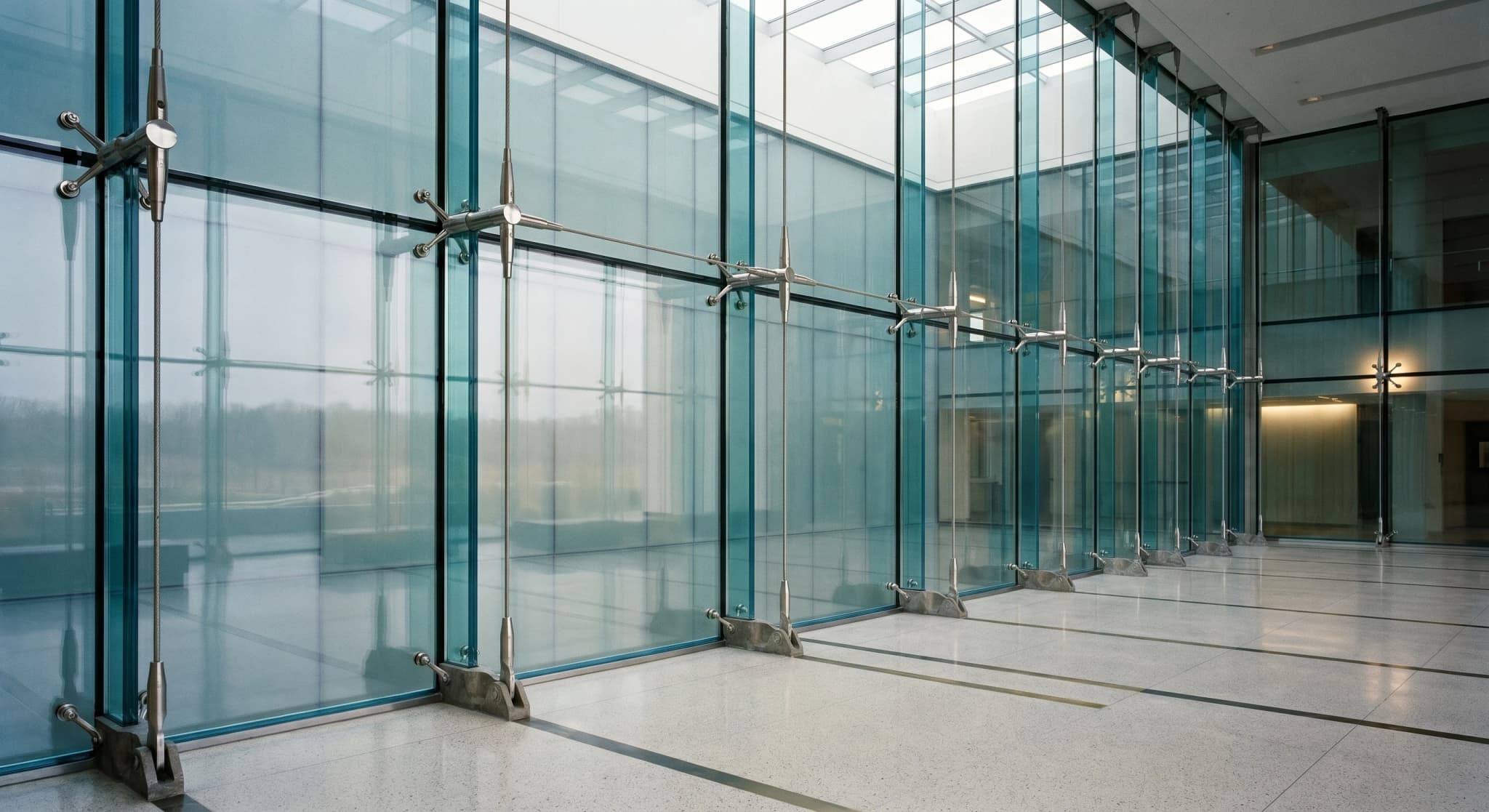 Atrium en verre structurel grand format, panneaux 3x5m avec attaches en araignée
